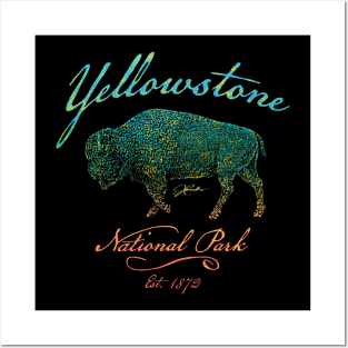 Yellowstone National Park Walking Bison Posters and Art